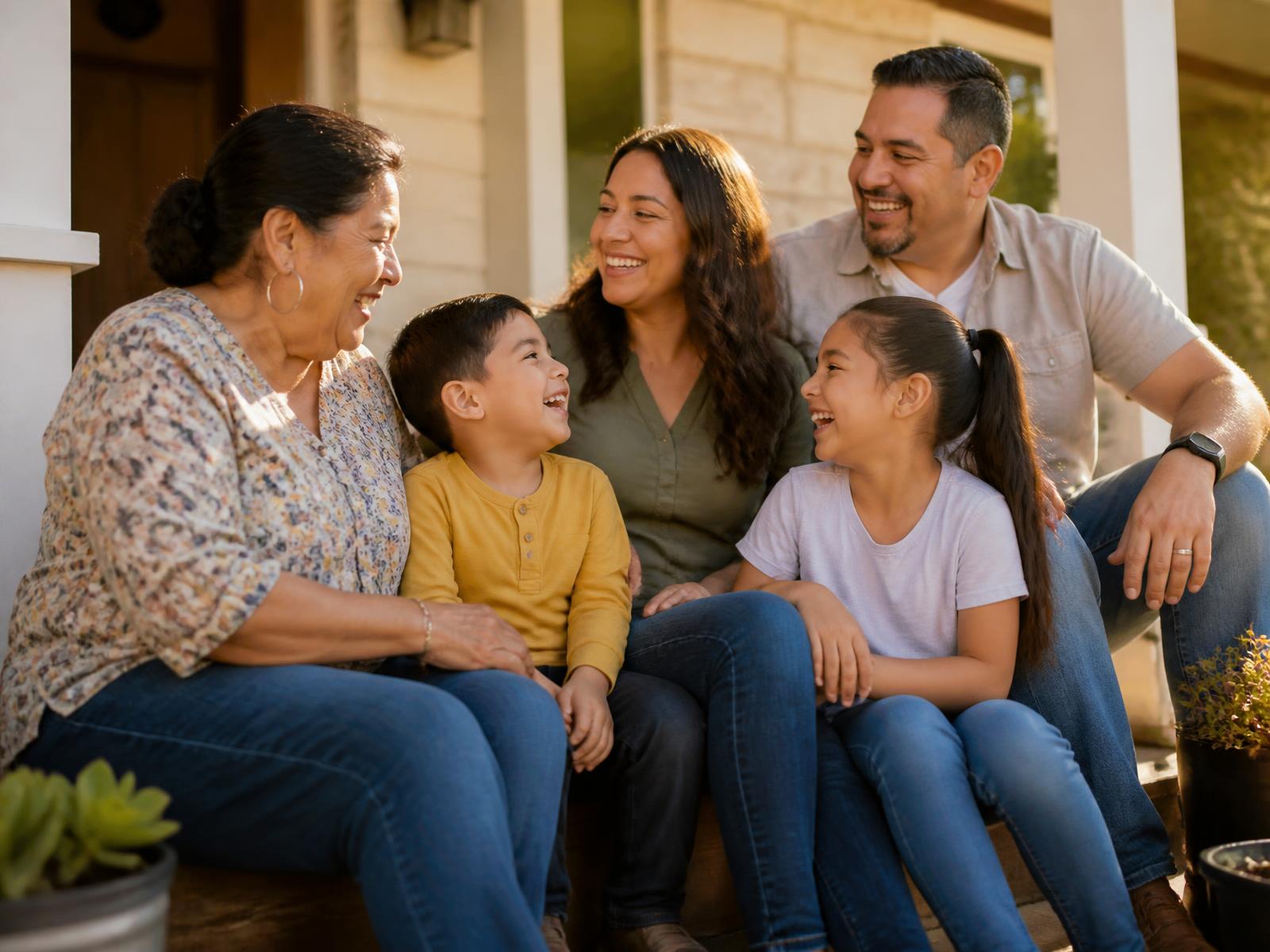Familia hispana revisando fechas de inscripción de su seguro